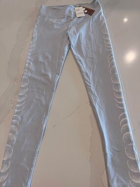 Synergy Organic Clothing Pale Blue Jeggings with Crescent Moon Print